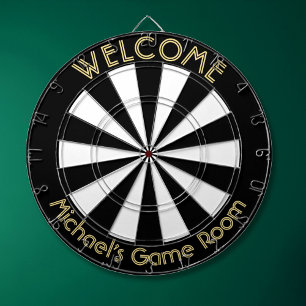 Black White Gold Man Cave Pub Game Night Dorm Room Dart Board