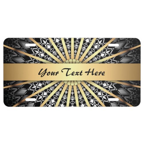 Black White Gold Mandala Monogram License Plate