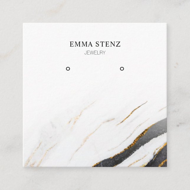 Black White Gold Marble  • Earring Jewelry Display Square Business Card (Front)