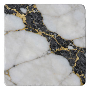 Black White Gold Marble Luxury Trivet