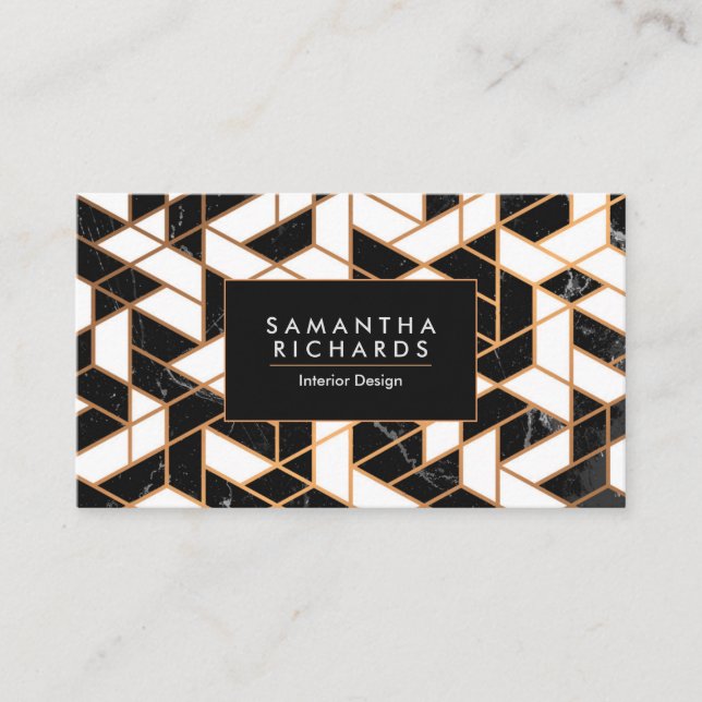 Black White Gold Marble Mosaic Business Card (Front)