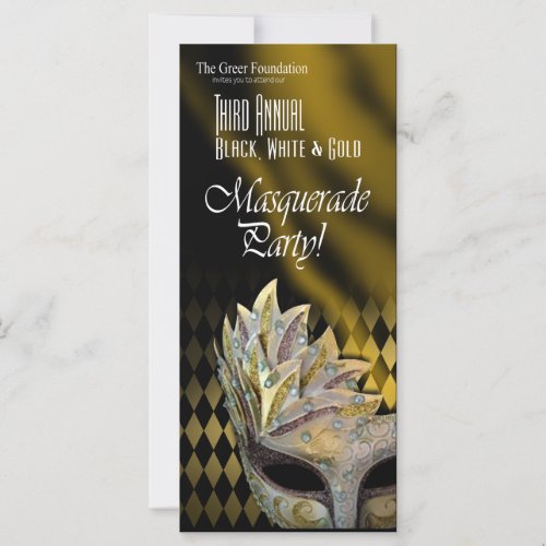 Black White Gold Masquerade Party Invitation