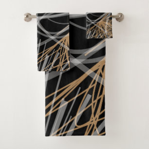 Black White & Gold Modern Abstract Ribbons Bath Towel Set