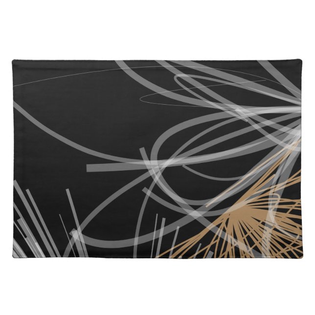Black White & Gold Modern Abstract Ribbons Cloth Placemat (Front)