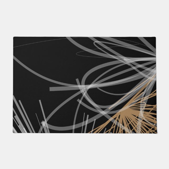 Black White & Gold Modern Abstract Ribbons Doormat (Front)