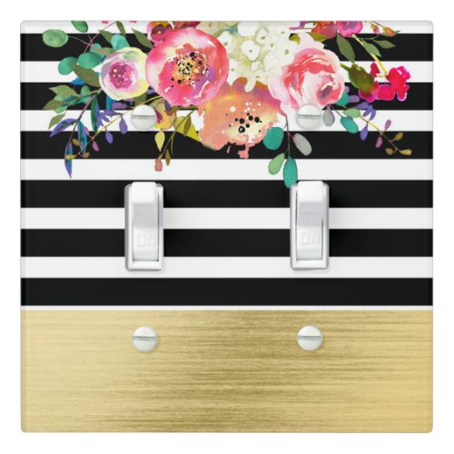 Black White Gold Modern Floral Glam Chic Glamour Light Switch Cover