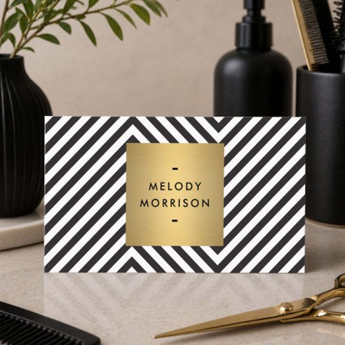 Black White Gold Modern Hair Stylist Business Card