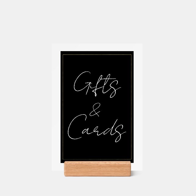 Black White Gold Modern Minimal Gifts & Cards Sign Holder (Woodblock)