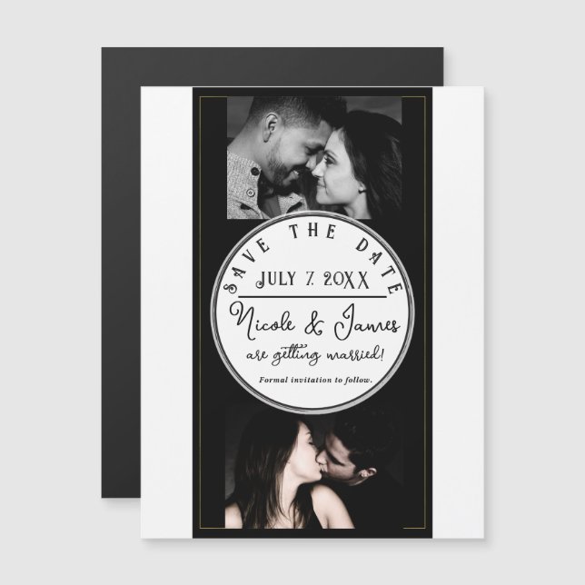 Black White Gold Modern Minimal Save the Date (Front/Back)