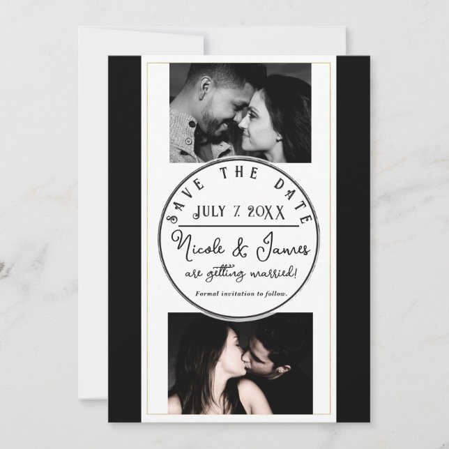 Black White Gold Modern Minimal Save the Date (Front)