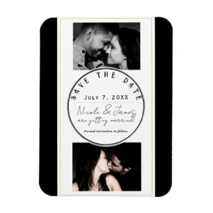 Black White Gold Modern Minimal Save the Date Magnet