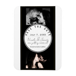 Black White Gold Modern Minimal Save the Date Magnet