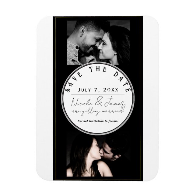 Black White Gold Modern Minimal Save the Date Magnet (Vertical)