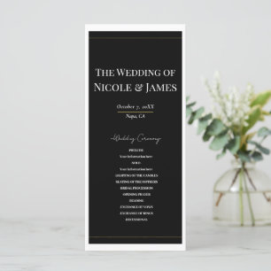 Black White Gold Modern Minimal Wedding Program