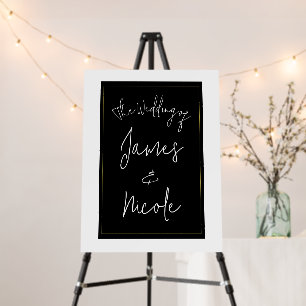 Black White Gold Modern Minimal Wedding Sign