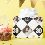 Black White & Gold Modern Photo 30th Birthday Wrapping Paper<br><div class="desc">Black White & Gold Modern Photo 30th Birthday Wrapping Paper. This elegant design features a black and white diamond background that can be changed to any color,  '30' in bold sans-serif font with faux gold foil inline,  and two photos that you can replace with your own.</div>