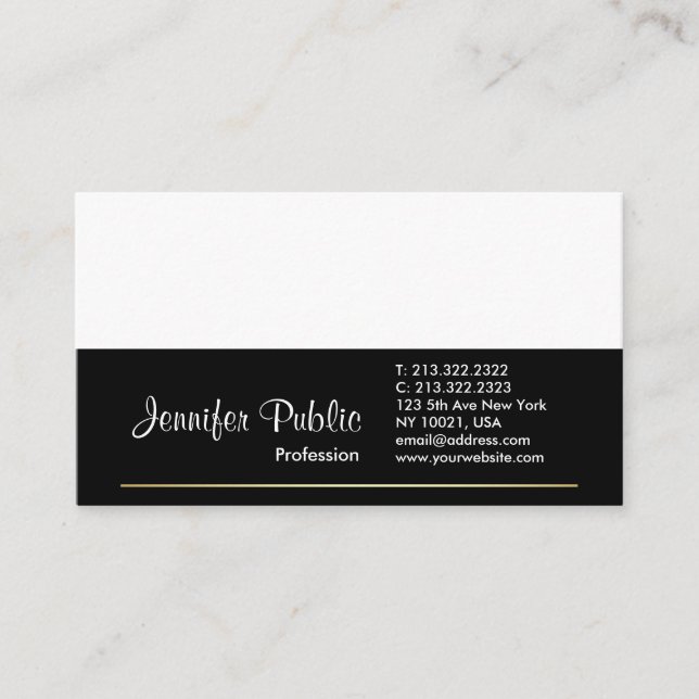 Black White Gold Modern Professional Plain Elegant Business Card (Front)