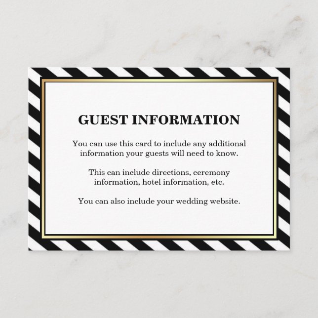 Black White Gold Modern Stripes Guest Enclosure Card (Front)