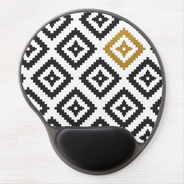 Black White Gold Modern Trendy Pattern Chic Glam Gel Mouse Pad (Front)