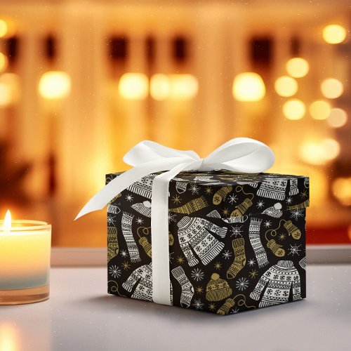 Black White Gold Modern Winter Clothing Wrapping Paper
