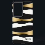 Black White & Gold Modern Zebra pattern Samsung Galaxy S21  Case<br><div class="desc">Modern black white and gold abstract stylized zebra stripes.</div>
