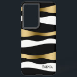 Black White & Gold Modern Zebra pattern Samsung Galaxy S21  Case<br><div class="desc">Modern black white and gold abstract stylized zebra stripes.</div>
