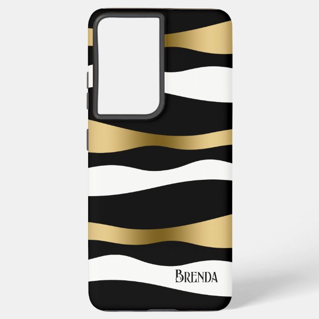 Black White & Gold Modern Zebra pattern Samsung Galaxy Case (Back)