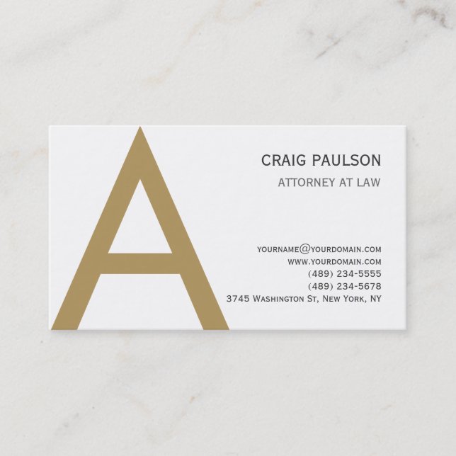 Black White Gold Monogram Attorney Business Card (Front)