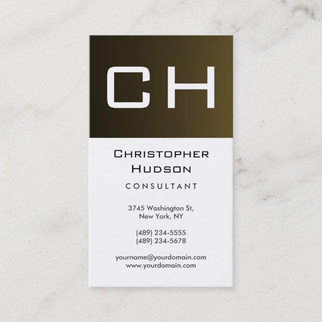 Black White Gold Monogram Consultant Business Card (Front)