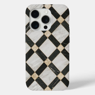 Black White gold Pattern Marble iPhone 15 Pro Case