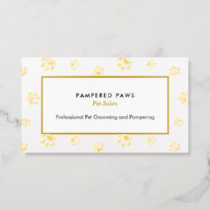 Black White Gold Paw Prints Pet Salon Foil Business Cards