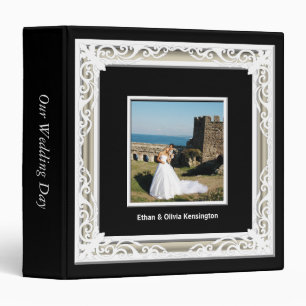 Black, White & Gold Photo Frame Wedding Album 3 Ring Binder