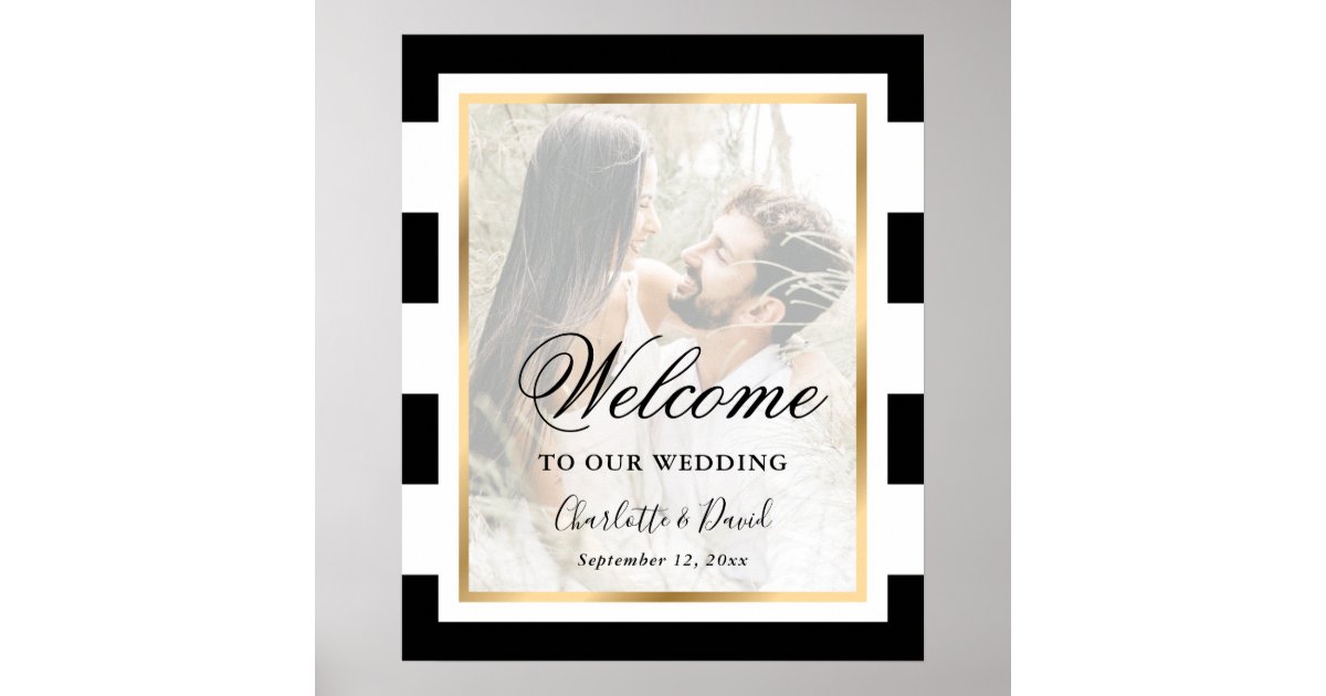 Black White Gold Photo Wedding Welcome Sign | Zazzle