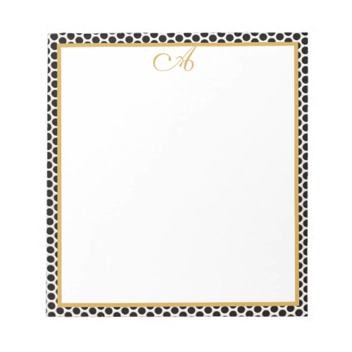 Black white Gold polka dot Monogram Name Notepad