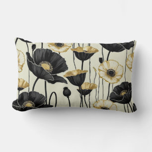 Black, white & Gold Poppies Lumbar Pillow