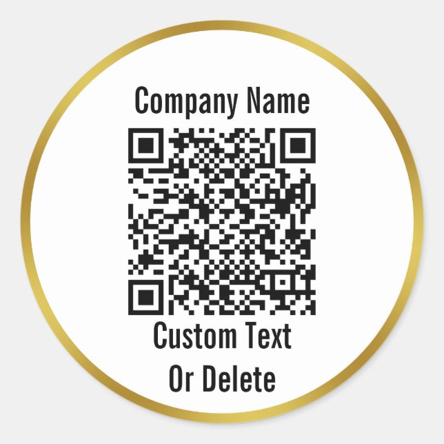 Black White & Gold QR Code Your Text Company Name  Classic Round Sticker (Front)