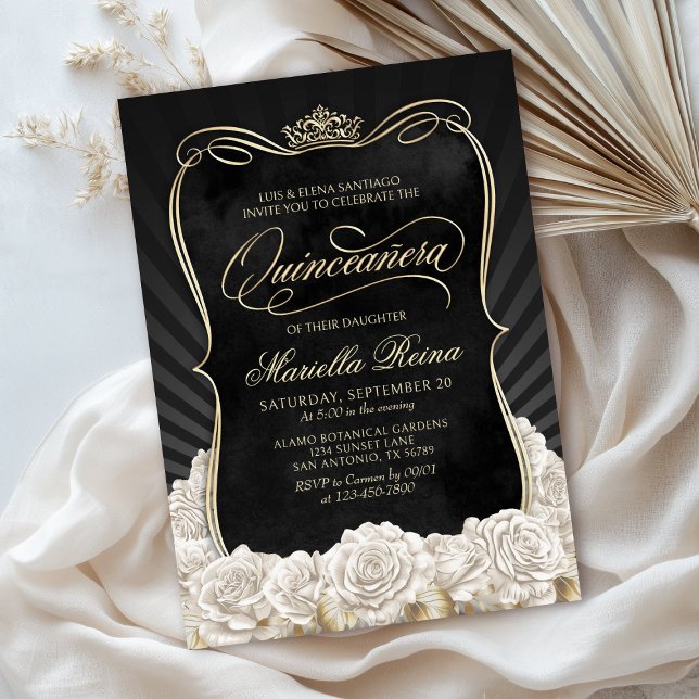 Black White Gold Quinceañera Invitation (Creator Uploaded)