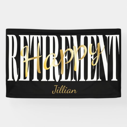 Black White  Gold Retirement Party Banner