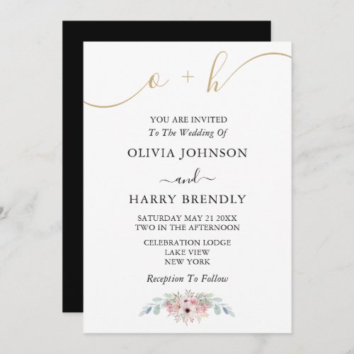 Black White Gold Rustic Eucalyptus Wedding Invite