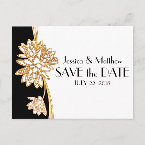Black White  Gold Save The Date Art Deco Announcement Postcard