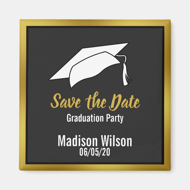Black White & Gold Save the Date Graduation Party Magnet (Front)