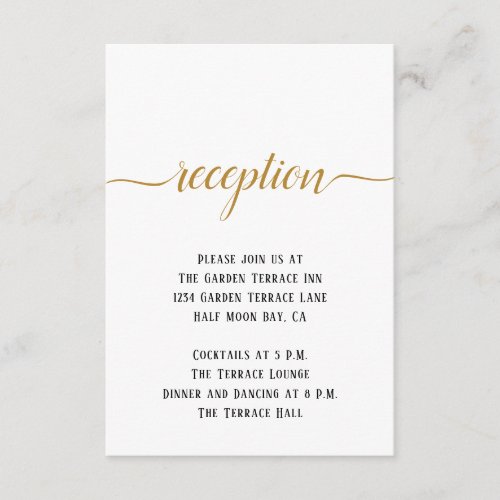 Black White Gold Script Minimal Wedding Reception Enclosure Card