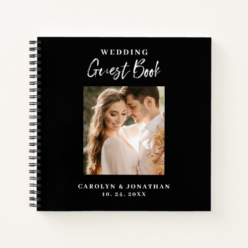 Black  White Gold Script Photo Wedding Guestbook  Notebook