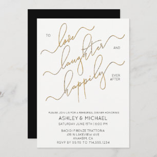 Black White & Gold Script Rehearsal Dinner Invite