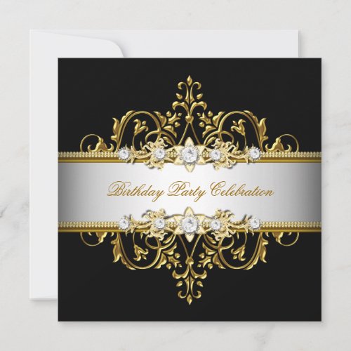 Black White Gold Silver Elegant Party Invitation