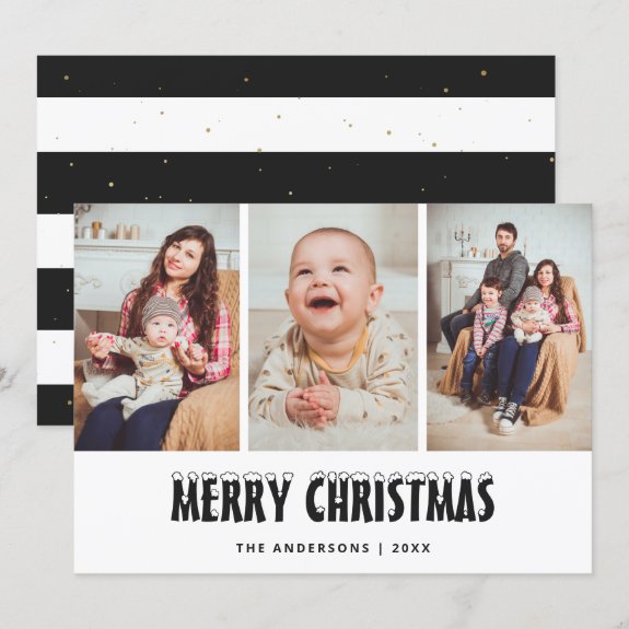 Gold Black and White Photo Collage Christmas Cards