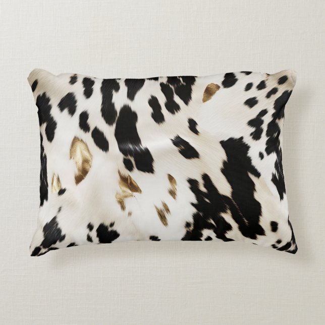 Black White Gold Southwest Cowhide  Accent Pillow (Front)