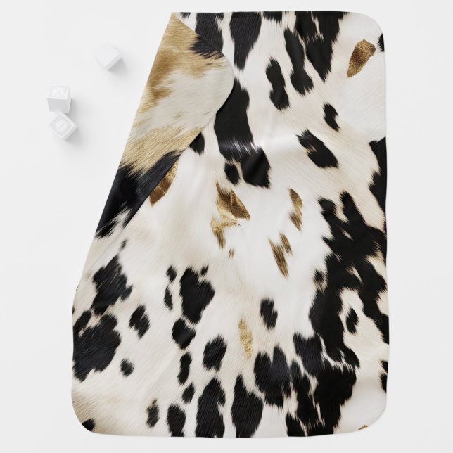 Black White Gold Southwest Cowhide Baby Shower Baby Blanket (In Situ)