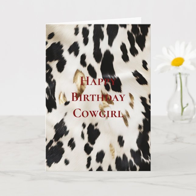 Black White Gold Southwest Cowhide Birthday Card (Small Plant)
