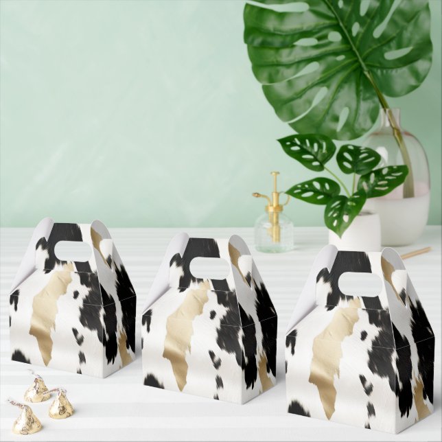 Black White Gold Southwest Cowhide Birthday Favor Boxes (Multiple)